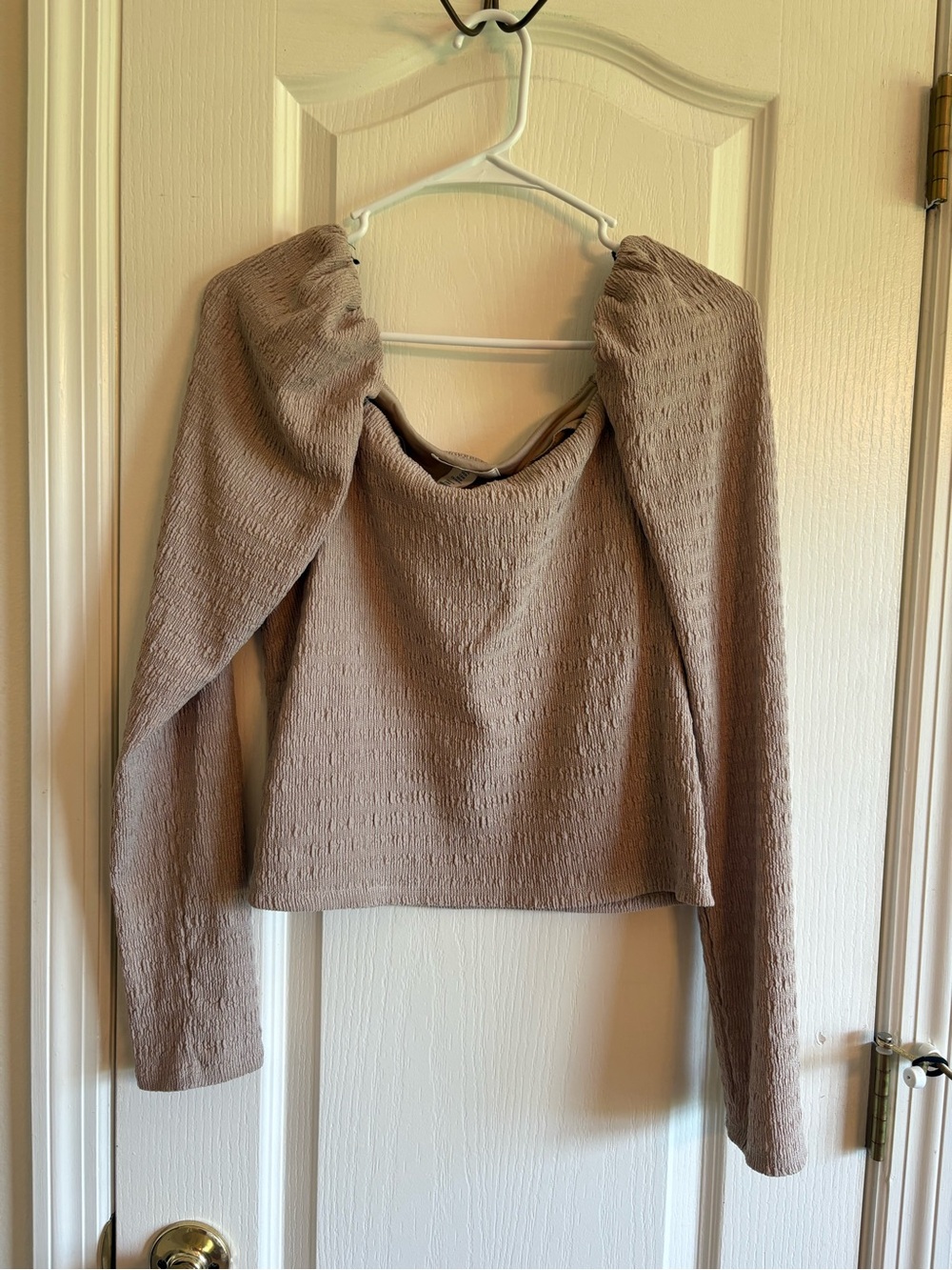 H&M Taupe Cropped Textured Long-Sleeve Top